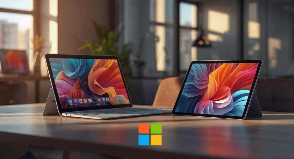 Microsoft Surface Tabs and Laptops on Office desk