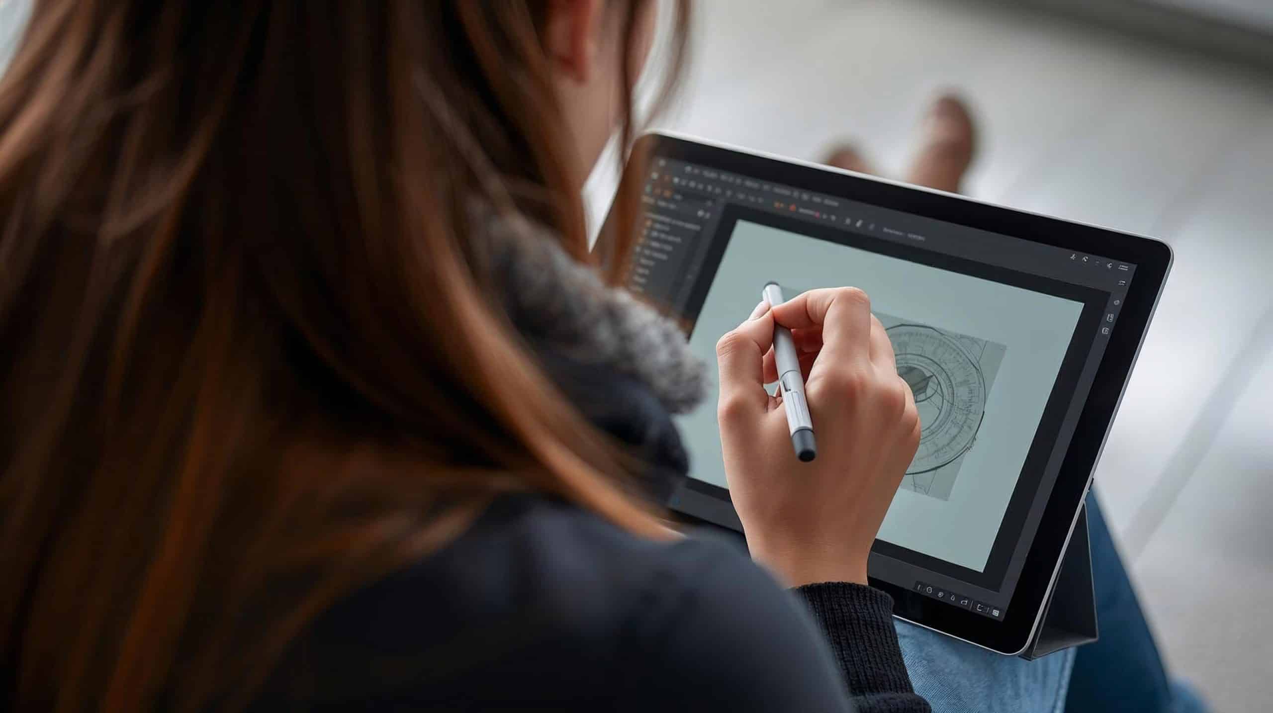 Uni Student use microsoft surface with stylus